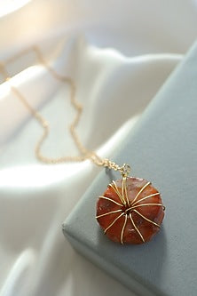Gold Plated Orange Semi-Precious Natural Stone & Pearl Necklace