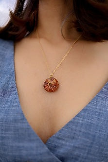 Gold Plated Orange Semi-Precious Natural Stone & Pearl Necklace