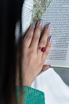 Gold Plated Red Natural Stone Adjustable Ring