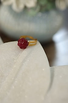 Gold Plated Red Natural Stone Adjustable Ring