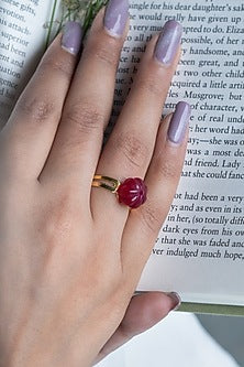 Gold Plated Red Natural Stone Adjustable Ring