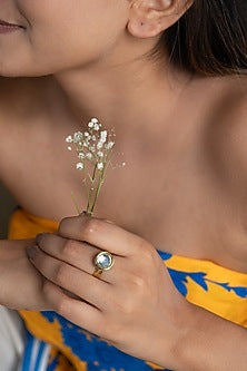 Gold Plated Kundan Polki Adjustable Ring