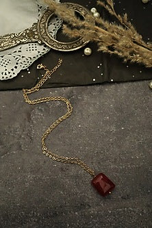 Gold Plated Ruby Red Natural Stone Pendant Necklace