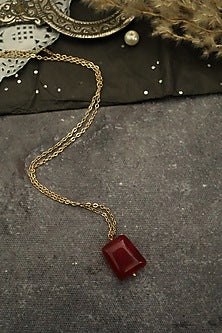 Gold Plated Ruby Red Natural Stone Pendant Necklace