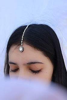 Rhodium Finish Kundan Polki Maangtikka