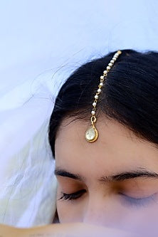 Gold Plated Kundan Polki & Pearl Maangtikka