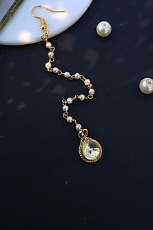 Gold Plated Kundan Polki & Pearl Maangtikka