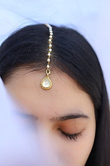 Gold Plated Kundan Polki & Pearl Maangtikka