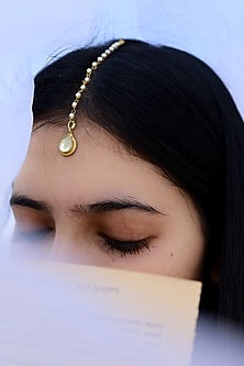 Gold Plated Kundan Polki & Pearl Maangtikka