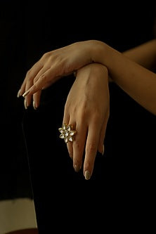 Gold Plated Kundan Polki Floral Ring