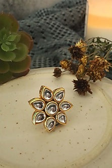 Gold Plated Kundan Polki Floral Ring
