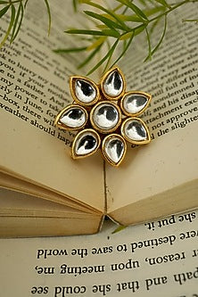 Gold Plated Kundan Polki Floral Ring