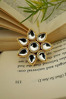 Gold Plated Kundan Polki Floral Ring