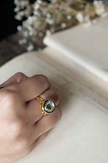 Gold Plated Kundan Polki Green Meenakari Ring