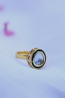 Gold Plated Kundan Polki Green Meenakari Ring