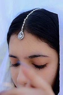Rhodium Finish Zircon Maangtikka