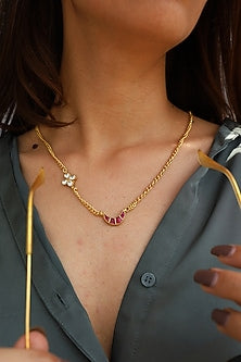 Gold Plated Kundan Polki & Red Stone Necklace