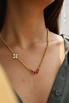Gold Plated Kundan Polki & Red Stone Necklace