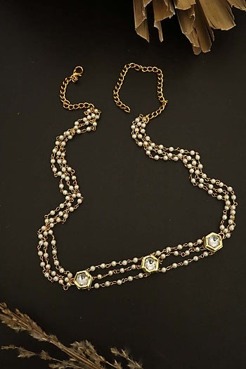 Gold Plated Kundan Polki & Shell Pearl Headband