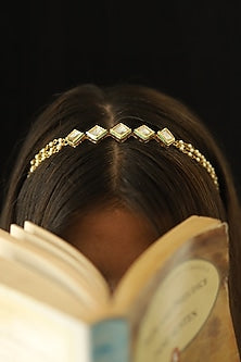 Gold Plated Kundan Polki & Pearl Headband