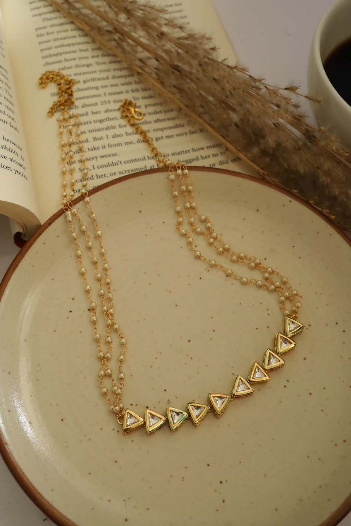 Gold Plated Kundan Polki & Pearl Headband