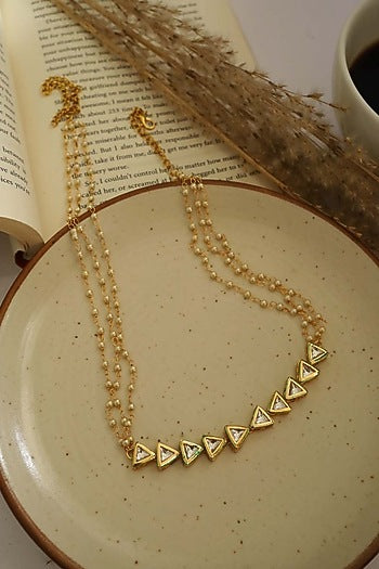 Gold Plated Kundan Polki & Pearl Headband
