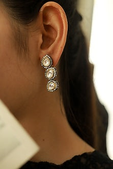 Rhodium Finish Cubic Zirconia & Kundan Polki Dangler Earrings
