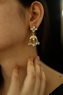 Gold Plated Kundan Polki & Aqua Onyx Dangler Earrings