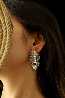 Gold Plated Kundan Polki & Pearl Drop Dangler Earrings