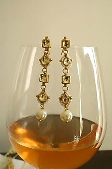 Gold Plated Kundan Polki & Pearl Dangler Earrings