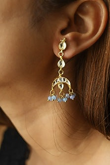 Gold Plated Kundan Polki & Turquoise Onyx Stone Dangler Earrings