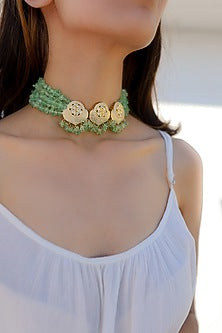 Gold Plated Kundan Polki & Green Onyx Choker Necklace