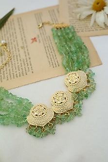 Gold Plated Kundan Polki & Green Onyx Choker Necklace