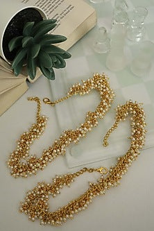 Gold Plated Pearl Anklets (Set Of 2)