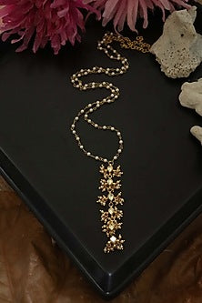 Gold Plated Kundan Polki & Pearl Long Necklace
