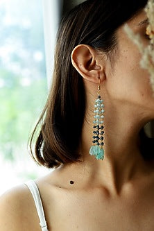 Gold Plated Mint Natural Stone & Onyx Dangler Earrings