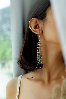 Gold Plated Mint Natural Stone & Onyx Dangler Earrings