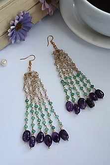 Gold Plated Mint Natural Stone & Onyx Dangler Earrings