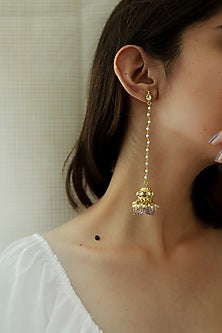Gold Plated Amethyst Stone & Pearl Jhumka Earrings