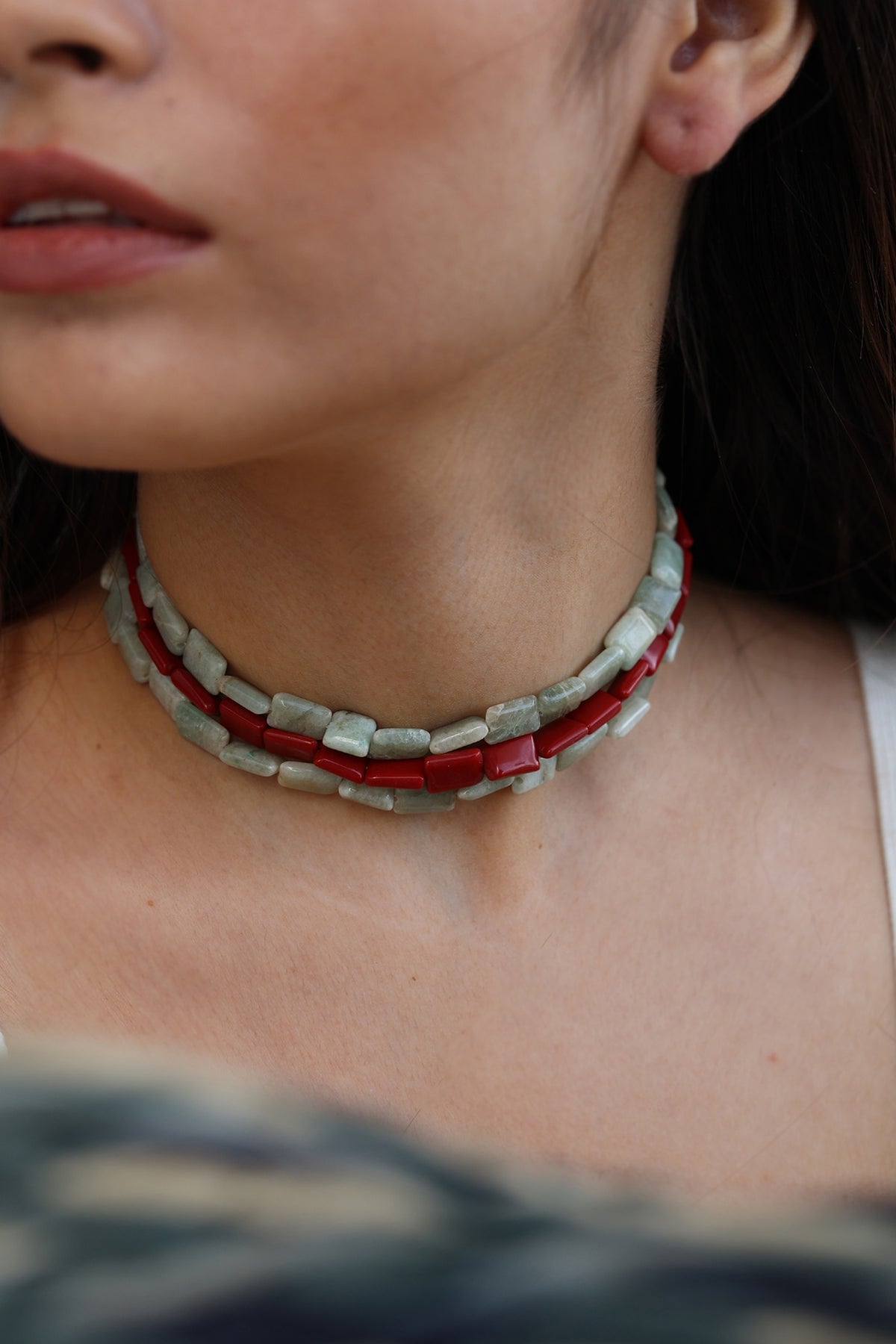 Gold Finish Natural Stone Choker Necklace
