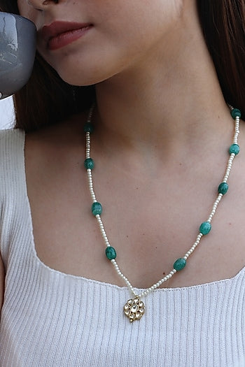 Gold Finish Kundan Polki & Natural Stone Necklace