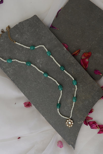Gold Finish Kundan Polki & Natural Stone Necklace