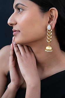Gold Finish Synthetic Stone Dangler Earrings