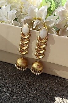 Gold Finish Synthetic Stone Dangler Earrings