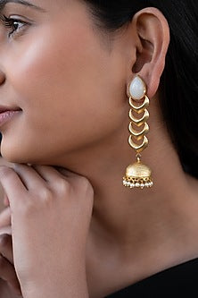 Gold Finish Synthetic Stone Dangler Earrings