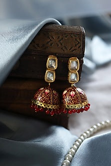 Red Meenakari Jhumka Earrings.