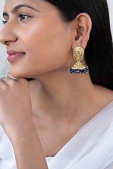 Gold Finish Beaded Jhumka Earrings.