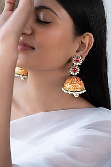 Gold Finish Kundan Polki Jhumka Earrings.