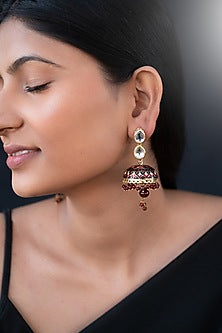 Gold Finish Kundan Polki Dangler Earrings.