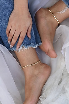 Gold Finish Crystal Adjustable Anklets (Set of 2)